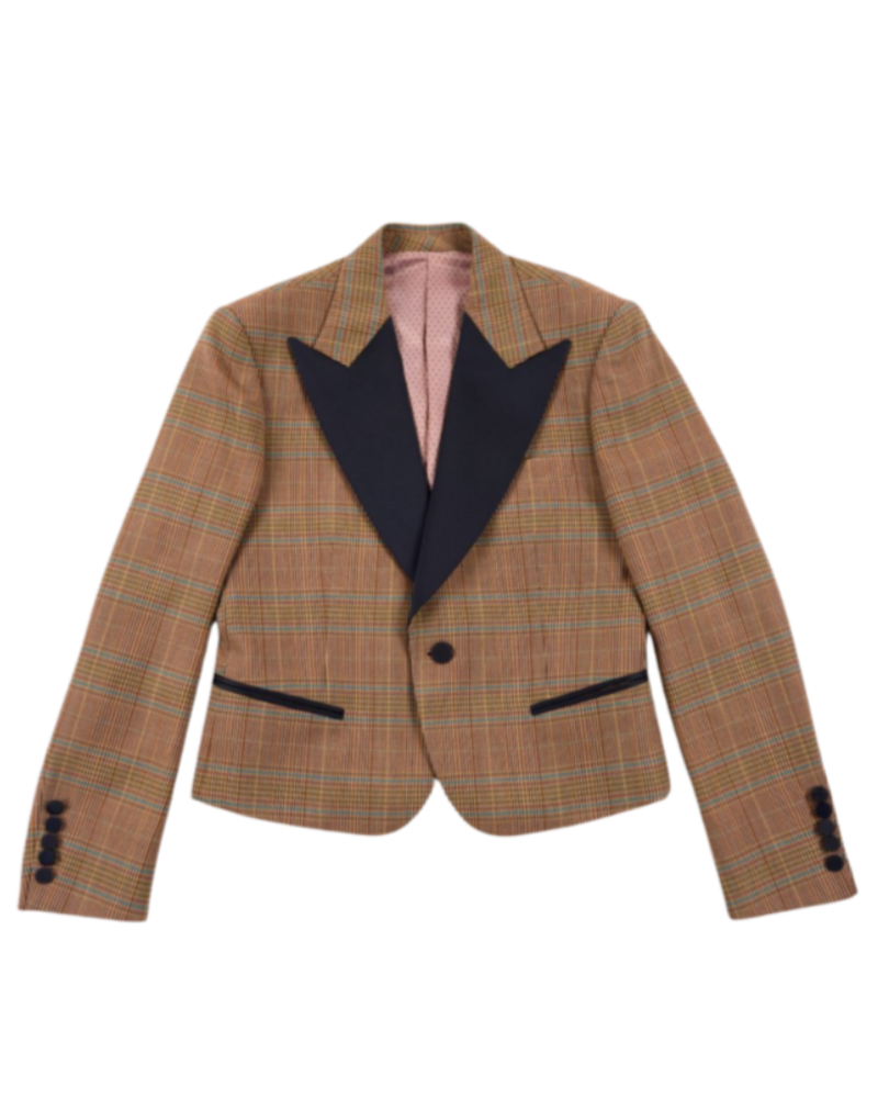 Orange Checked Cropped Dinner Jacket